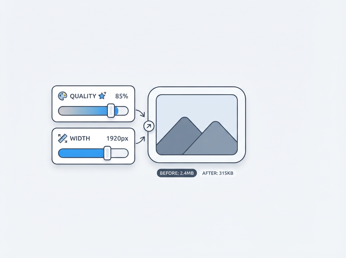 Image compression controls for adjusting quality and maximum width