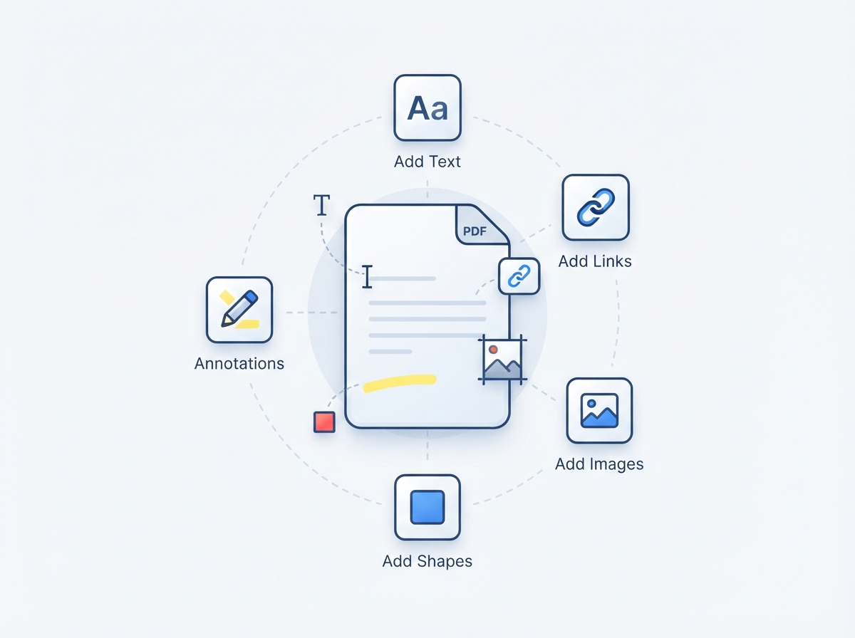 PDF editor tools for adding text, links, and annotations