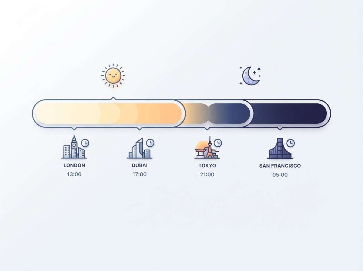 Time zone timeline showing daytime and nighttime hours